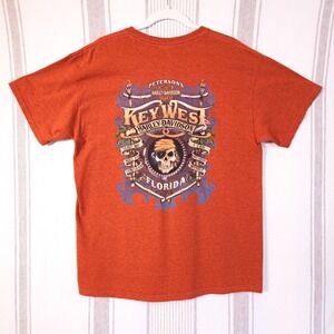 Harley‎ Davidson T Shirt Key West Florida Pirate Skull Men Orange Biker Graphic